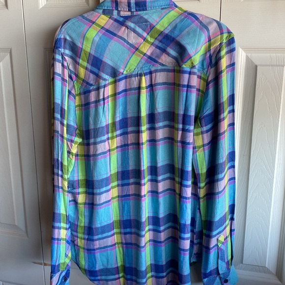 Rails NWT Hunter Lime Berry 100% Rayon Button down Long Sleeve Plaid Blouse med - Picture 6 of 15